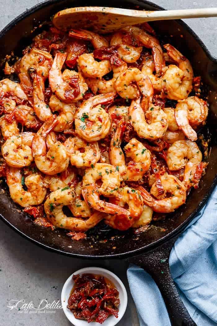 Secret to Perfect Spicy Garlic Sun Dried Tomato Shrimp & Sides